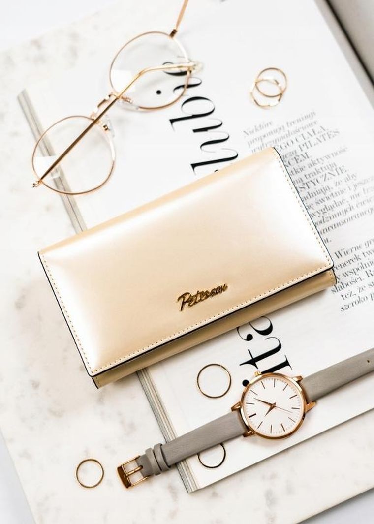 Portfel, beżowy, skórzany, Peterson