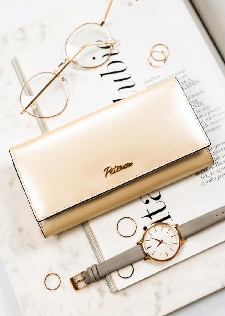 Portfel, beżowy, skórzany, Peterson