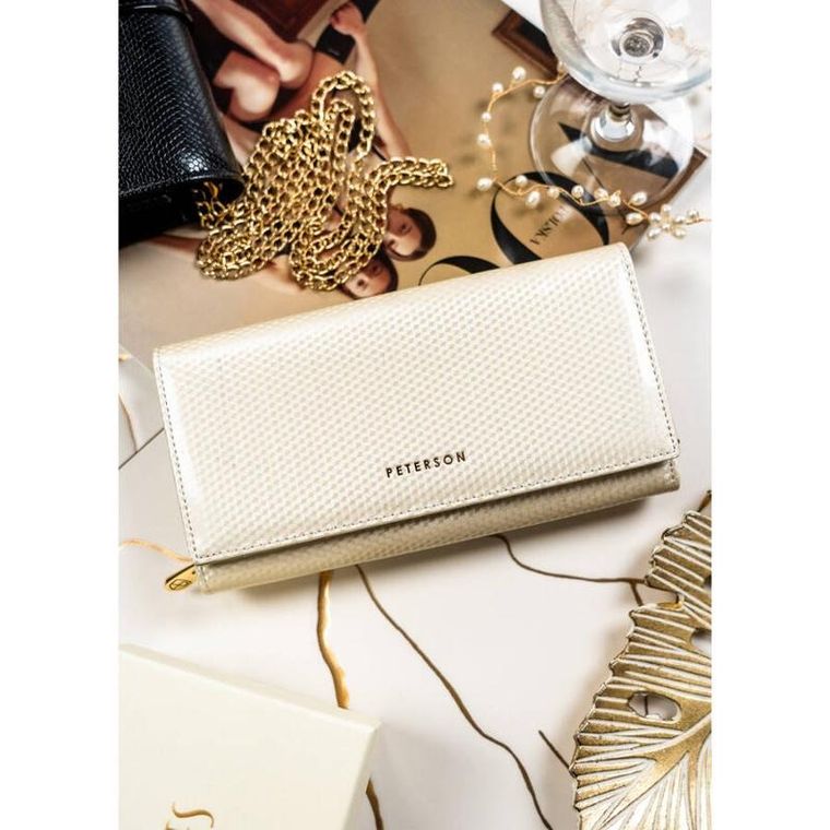 Portfel, beżowy, skórzany, Peterson