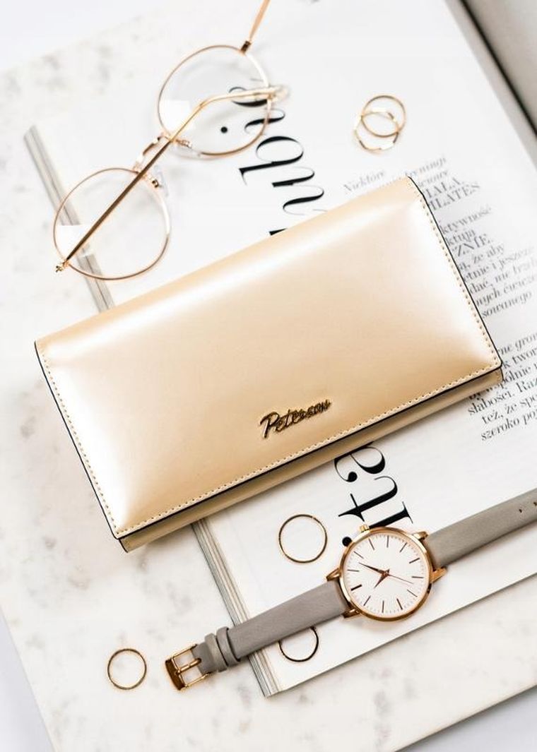 Portfel, beżowy, skórzany, RFID, Peterson