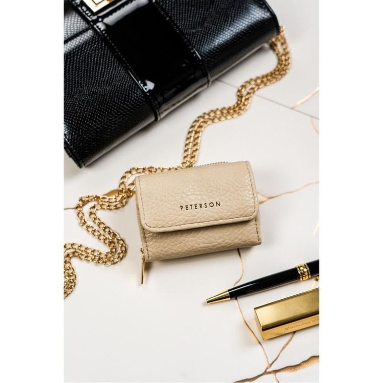Portfel, beżowy, skórzany, RFID, Peterson