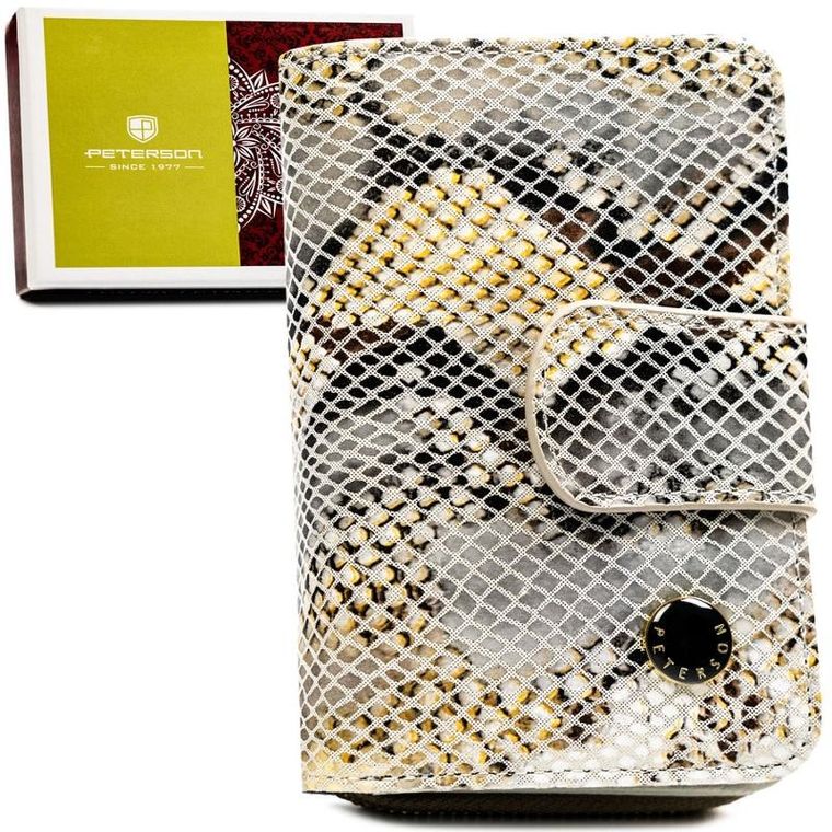 Portfel, beżowy, skórzany, RFID, Peterson