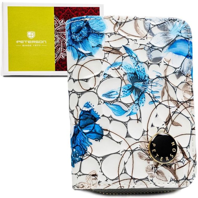 Portfel, biało-niebieski, skórzany, Peterson