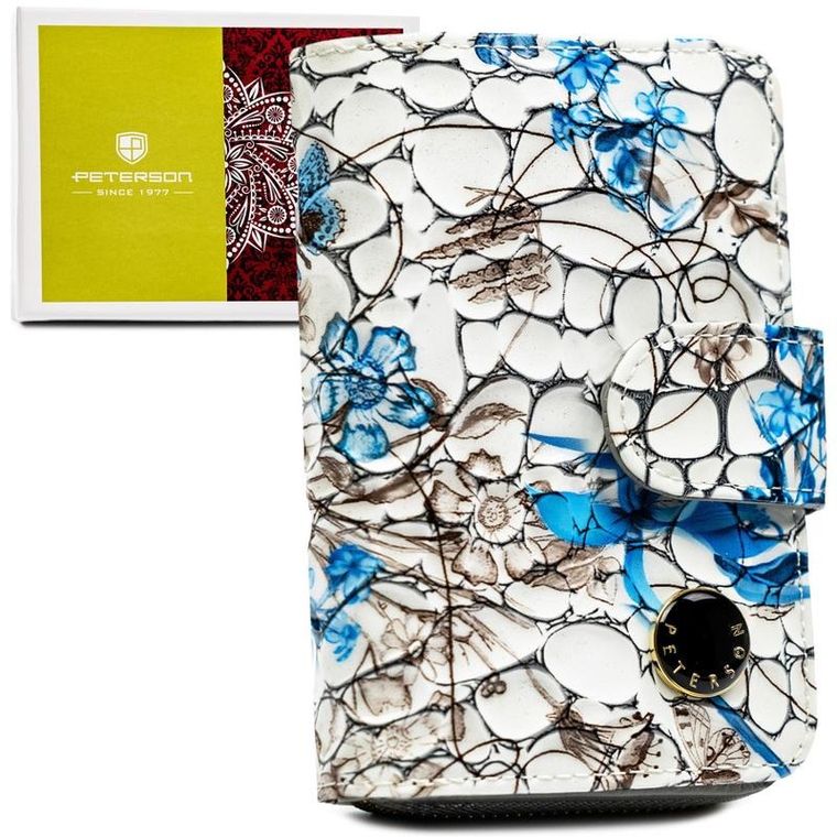 Portfel, biało-niebieski, skórzany, RFID, Peterson