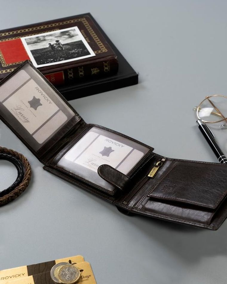 Portfel, brązowy, RFID, Rovicky