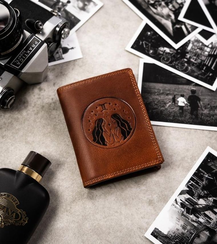 Portfel, brązowy, skórzany, bliźnięta, Peterson