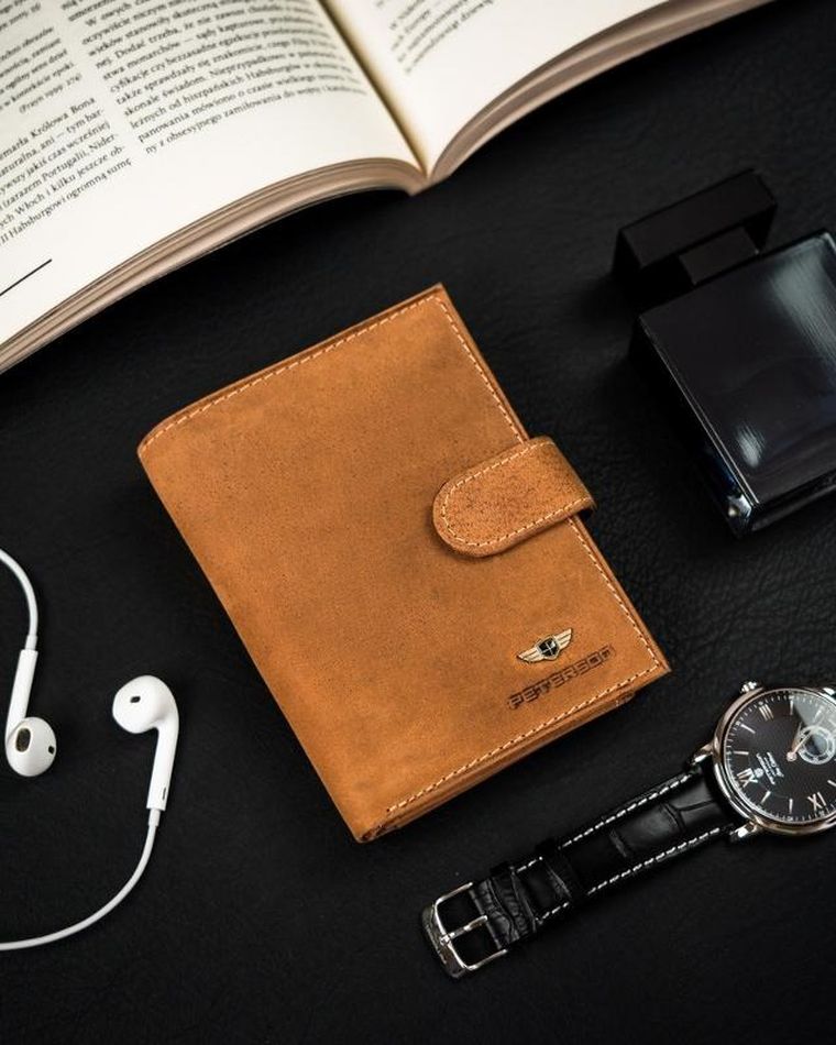 Portfel, brązowy, skórzany, Peterson