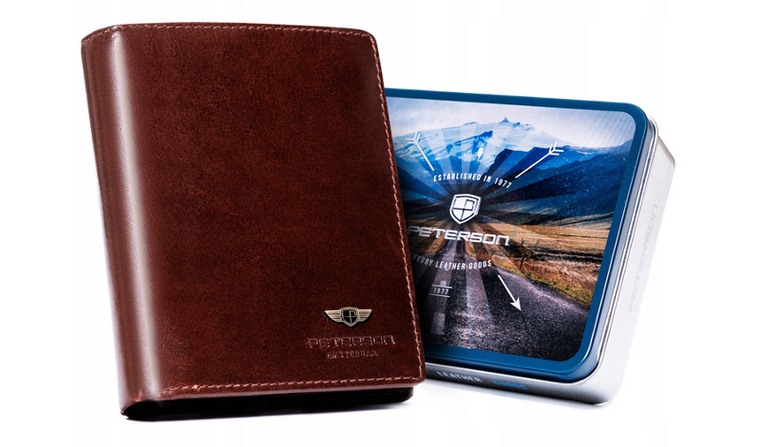 Portfel, brązowy, skórzany, Peterson