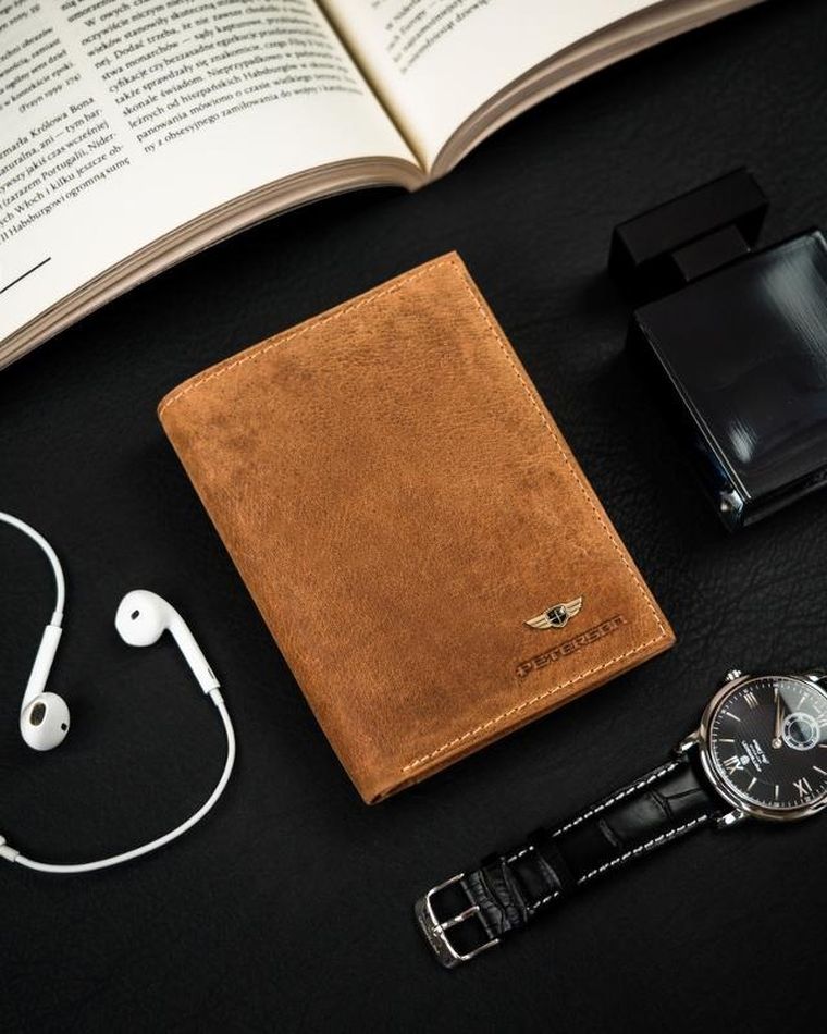 Portfel, brązowy, skórzany, Peterson