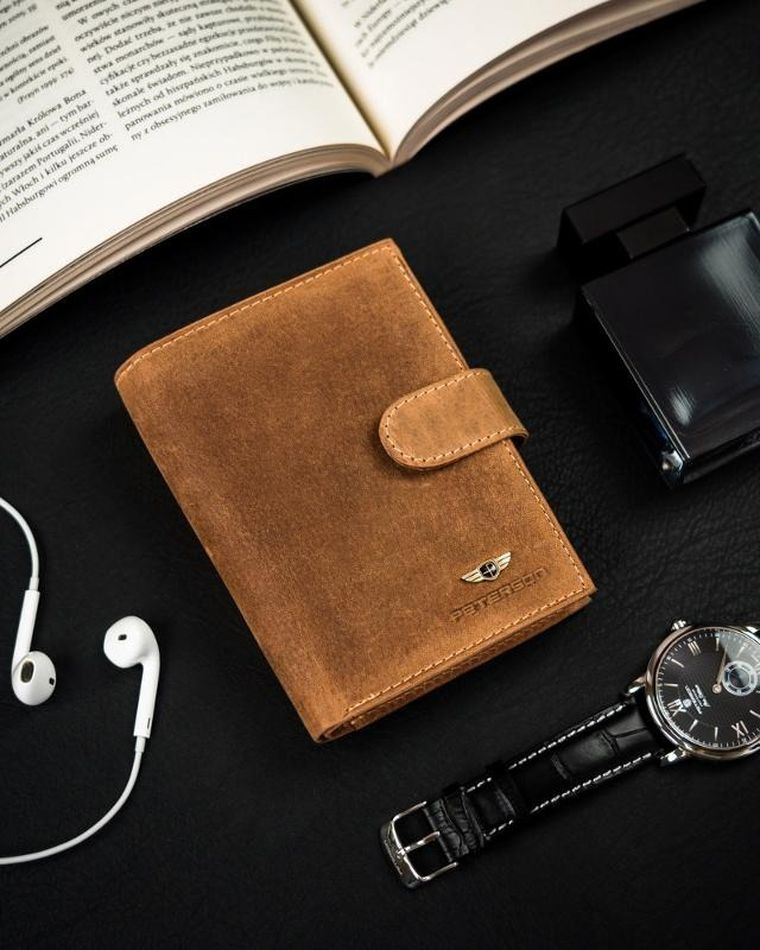 Portfel, brązowy, skórzany, Peterson