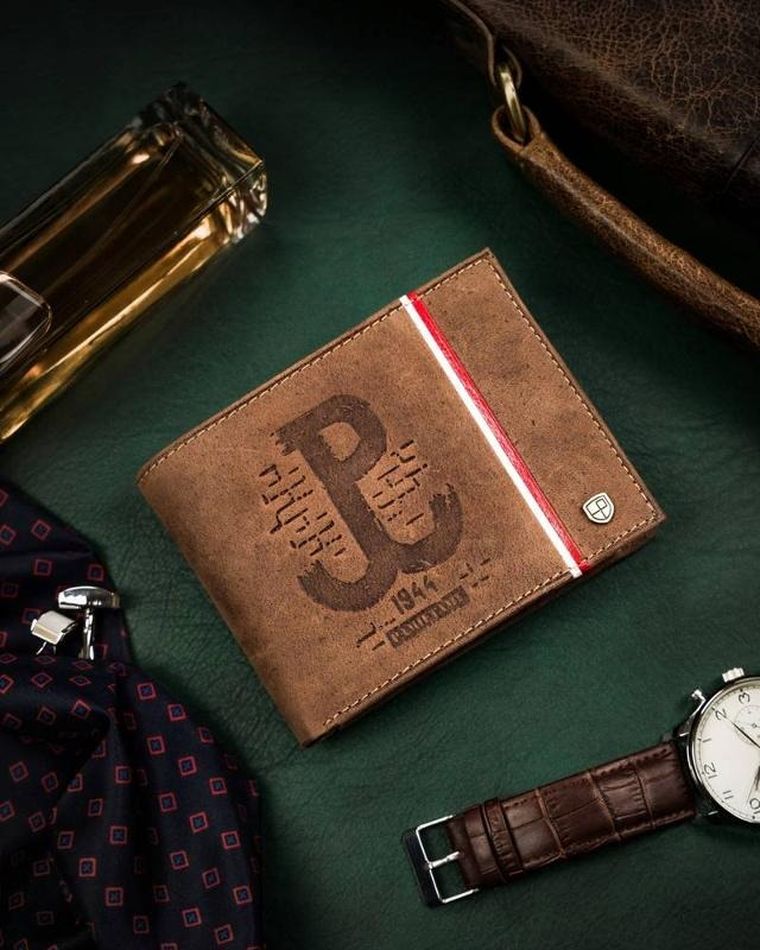 Portfel, brązowy, skórzany, Peterson