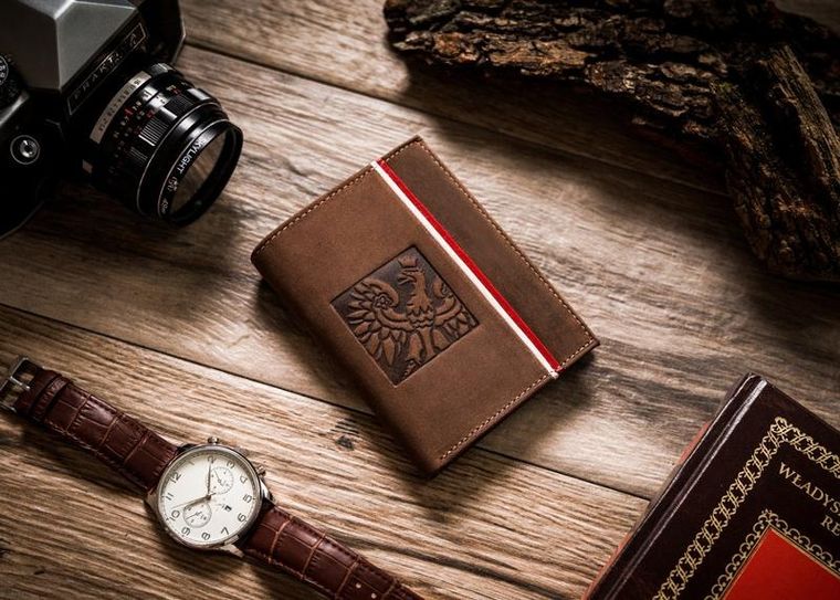 Portfel, brązowy, skórzany, Peterson