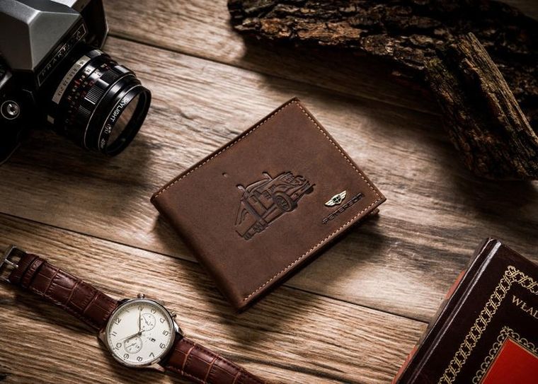 Portfel, brązowy, skórzany, Peterson