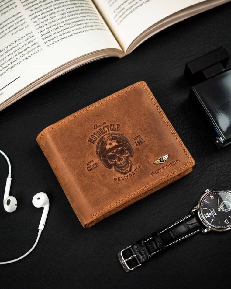 Portfel, brązowy, skórzany, Peterson