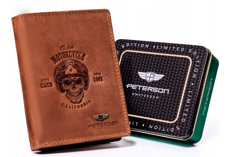 Portfel, brązowy, skórzany, Peterson
