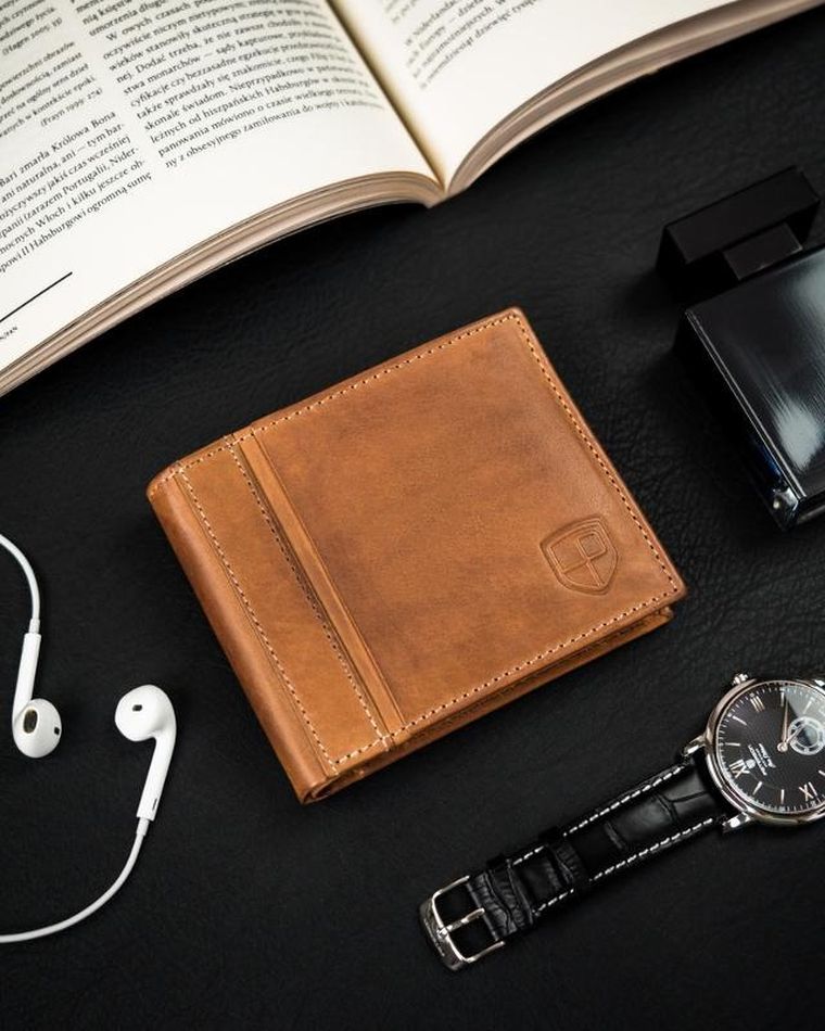 Portfel, brązowy, skórzany, Peterson