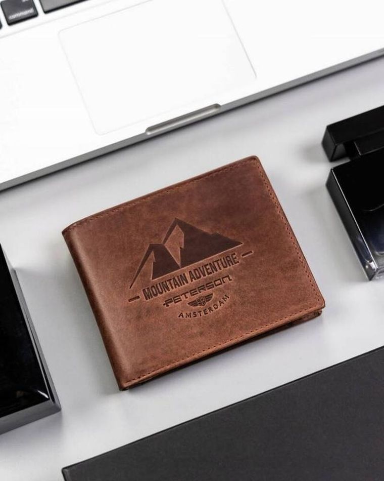 Portfel, brązowy, skórzany, Peterson