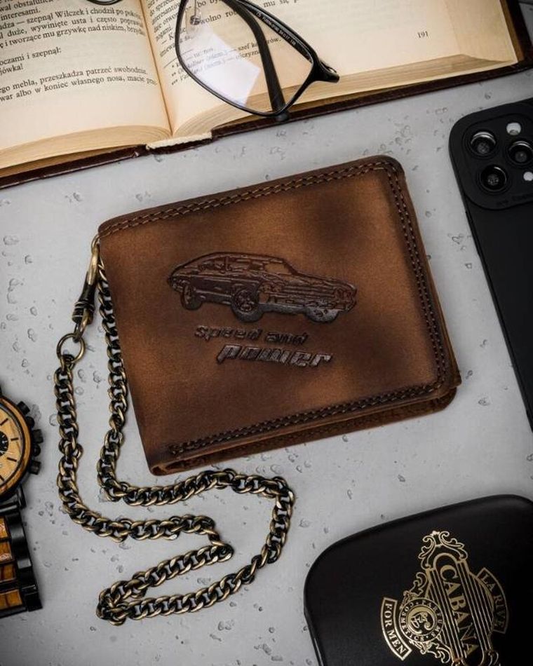 Portfel, brązowy, skórzany, RFID