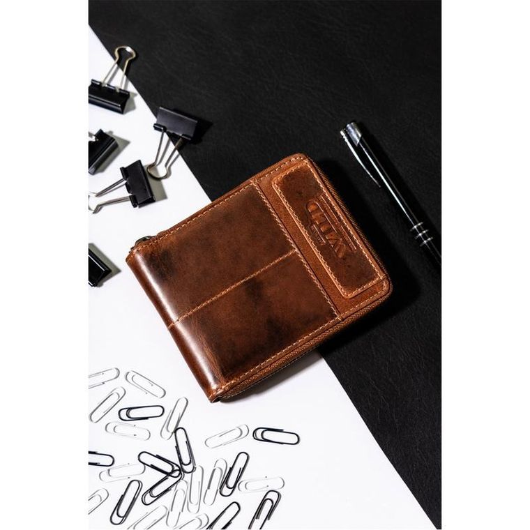 Portfel, brązowy, skórzany, RFID, Always Wild