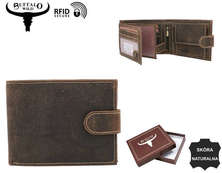 Portfel, brązowy, skórzany, RFID, Buffalo Wild