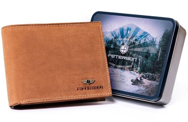 Portfel, brązowy, skórzany, RFID, Peterson