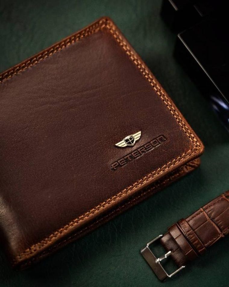 Portfel, brązowy, skórzany, RFID, Peterson