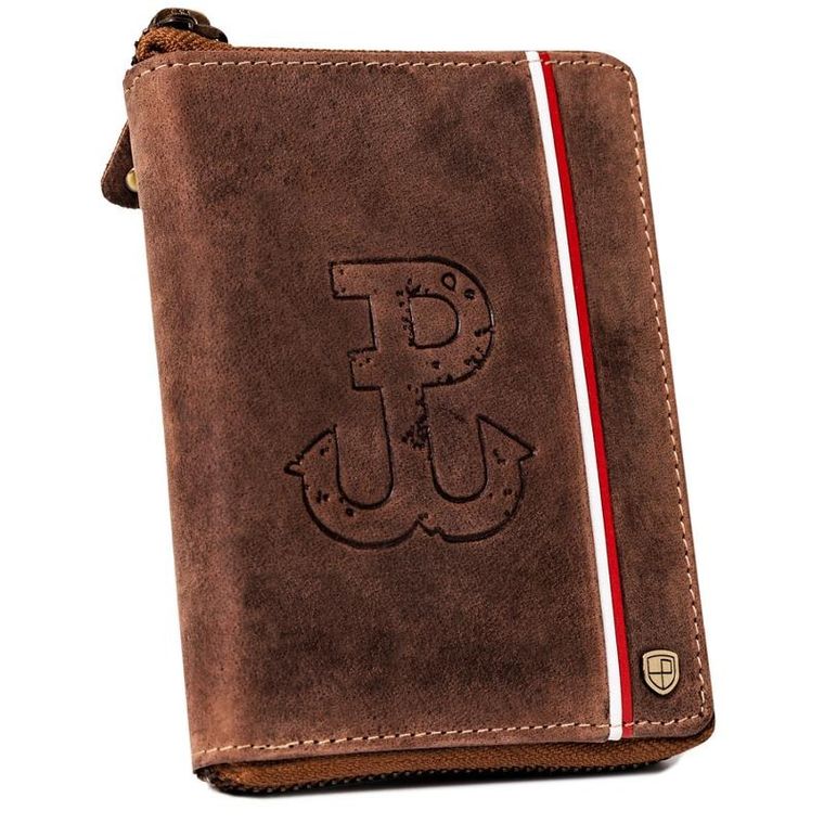 Portfel, brązowy, skórzany, RFID, Peterson