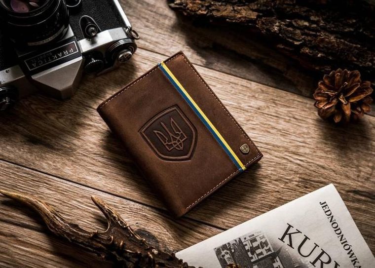 Portfel, brązowy, skórzany, RFID, Peterson