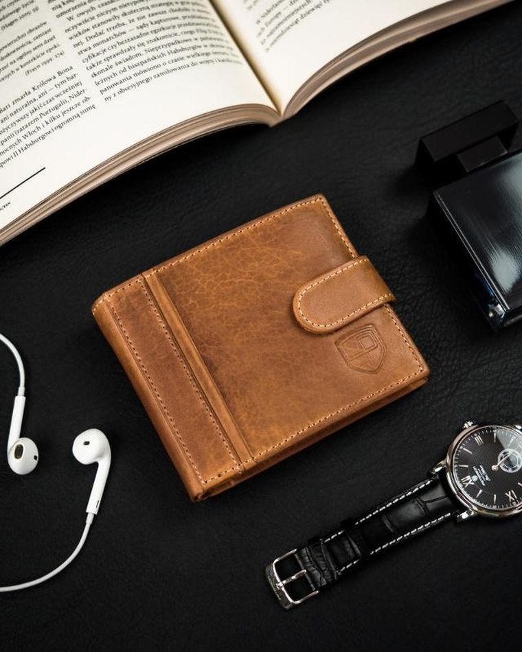 Portfel, brązowy, skórzany, RFID, Peterson