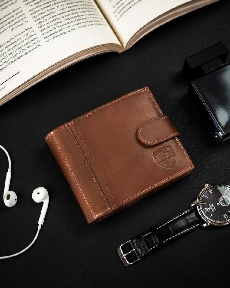 Portfel, brązowy, skórzany, RFID, Peterson