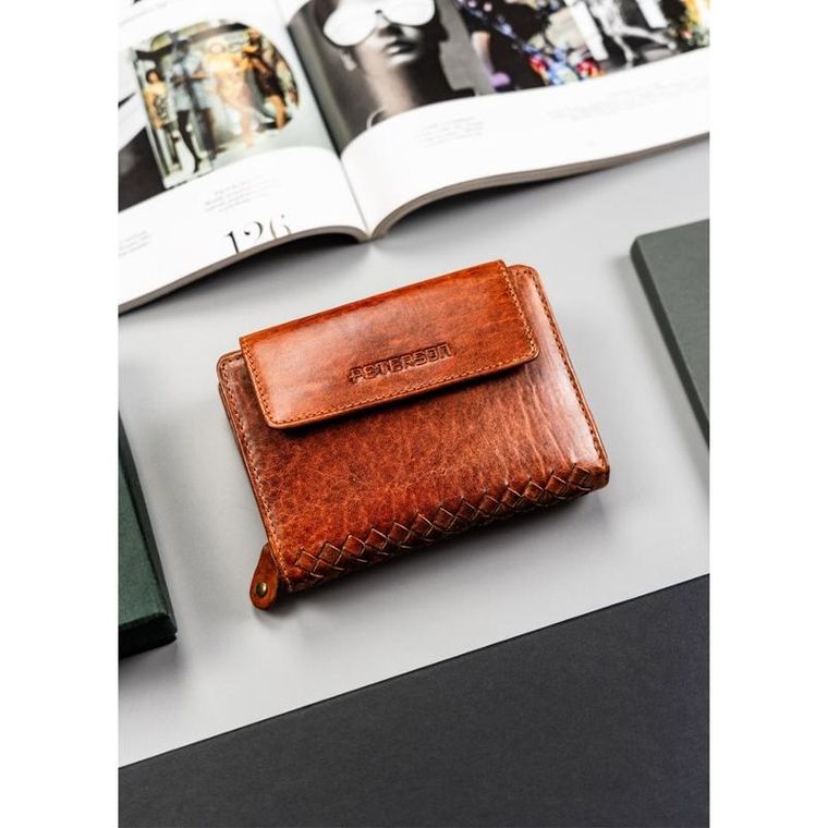 Portfel, brązowy, skórzany, RFID, Peterson