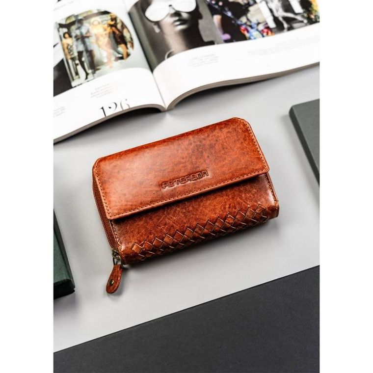 Portfel, brązowy, skórzany, RFID, Peterson