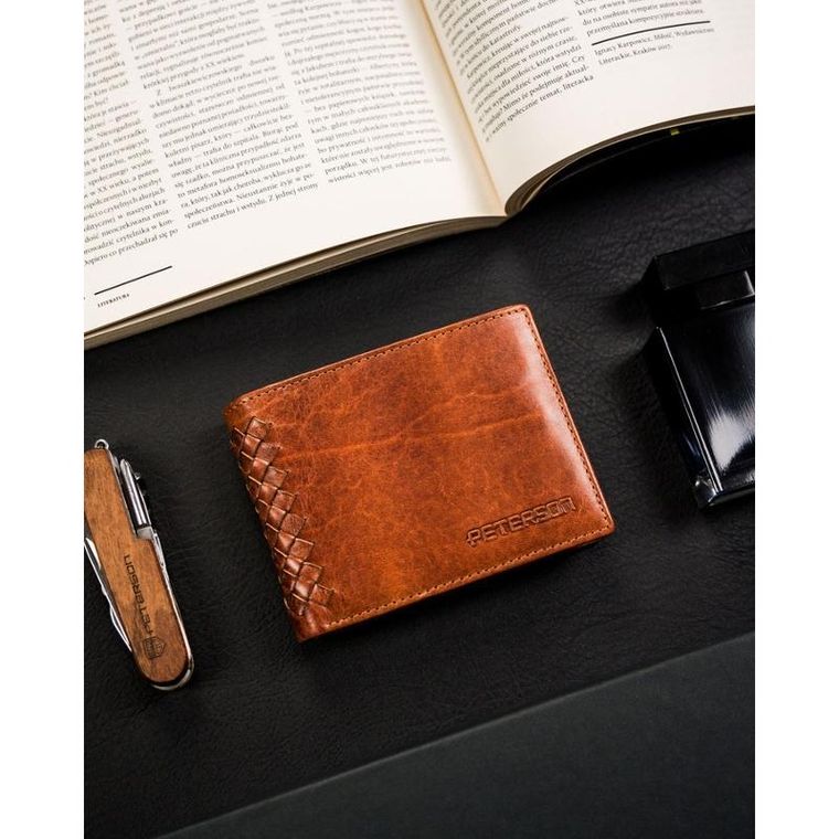 Portfel, brązowy, skórzany, RFID, Peterson
