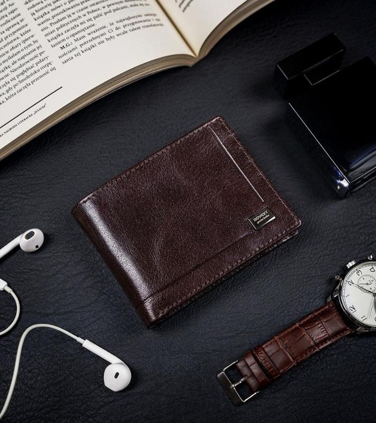 Portfel, brązowy, skórzany, RFID, Rovicky