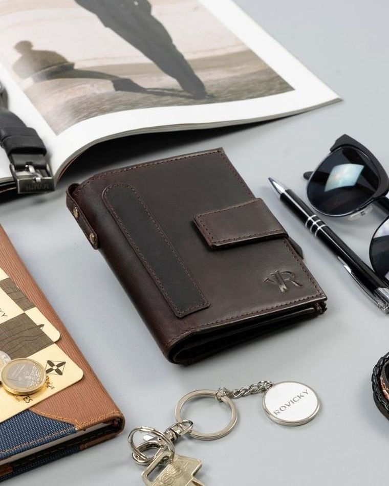 Portfel, brązowy, skórzany, RFID, Rovicky