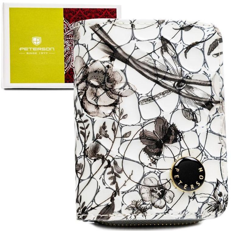 Portfel, czarno-biały, skórzany, Peterson