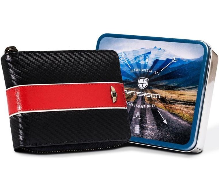 Portfel, czarno-czerwony, skórzany, Peterson