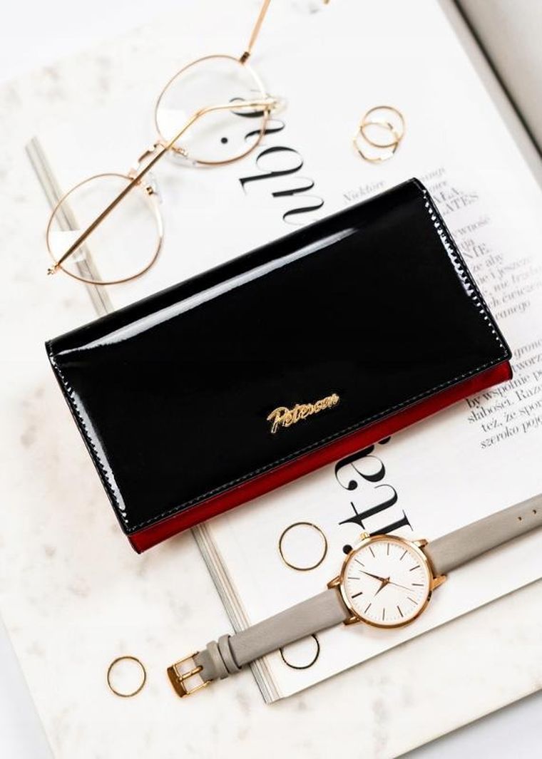 Portfel, czarno-czerwony, skórzany, Peterson