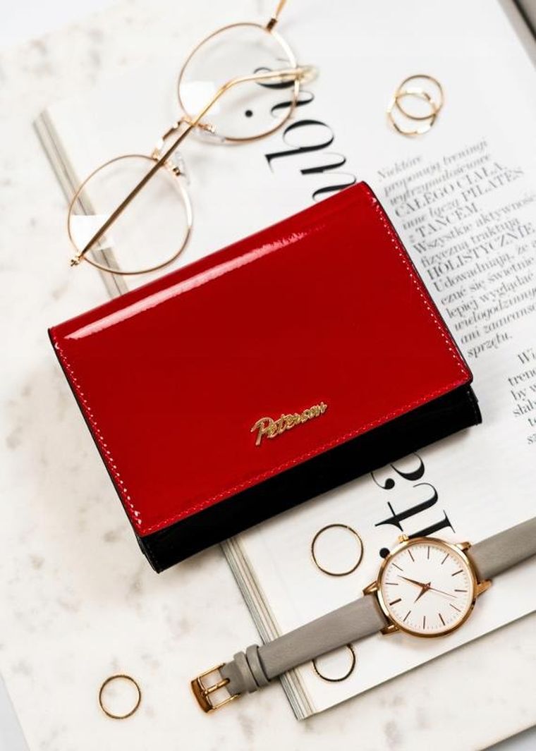 Portfel, czarno-czerwony, skórzany, Peterson