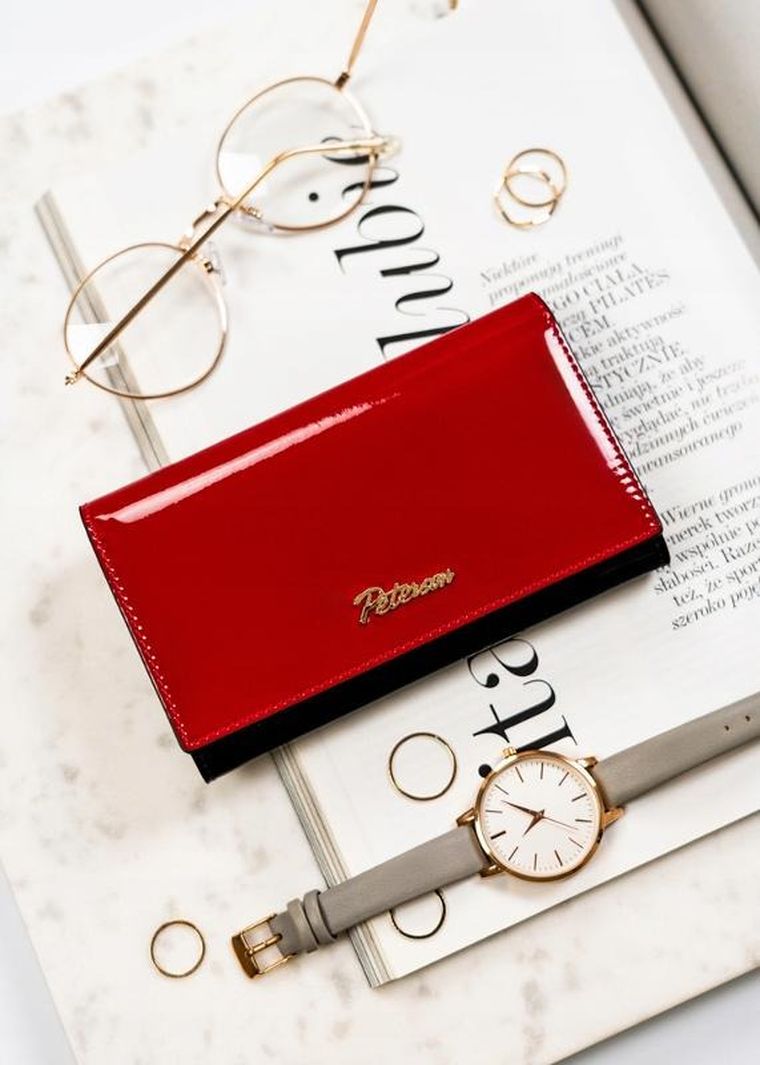 Portfel, czarno-czerwony, skórzany, Peterson