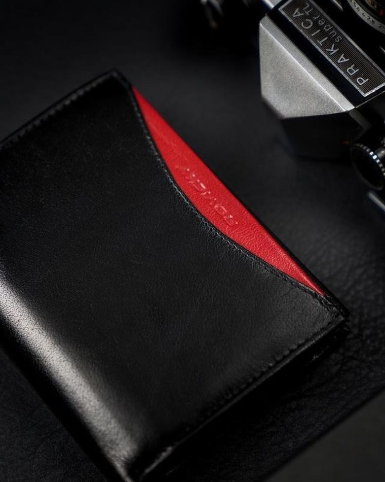 Portfel, czarno-czerwony, skórzany, RFID, Rovicky