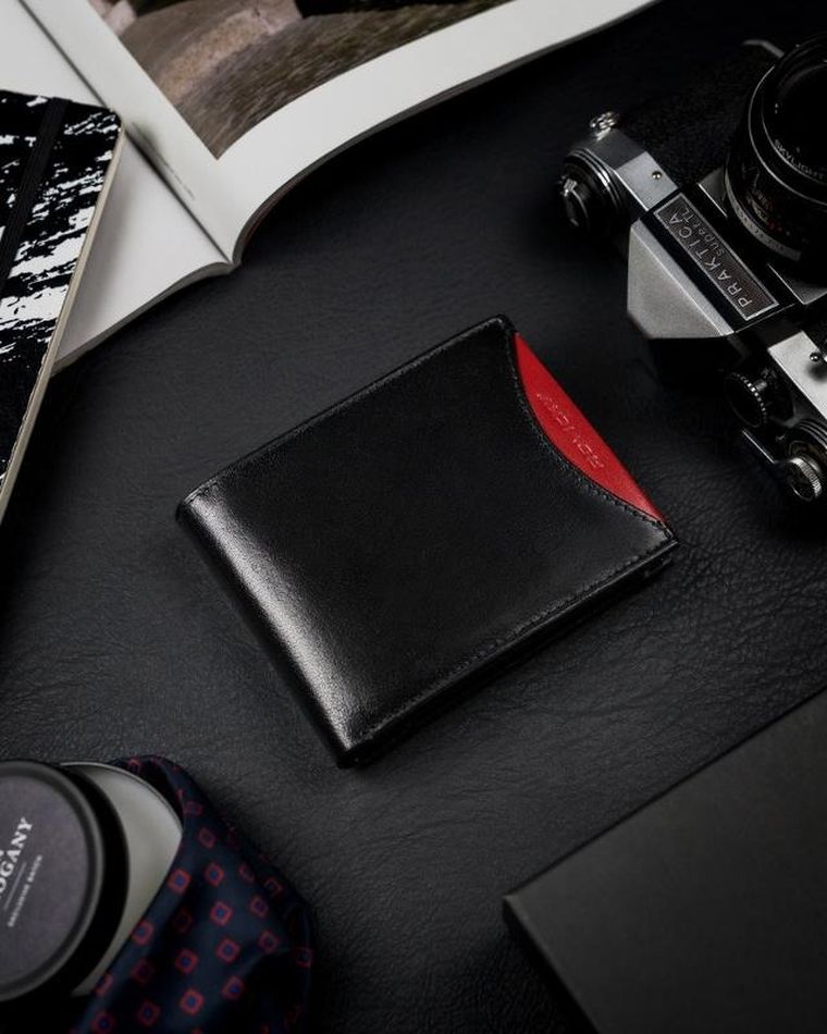 Portfel, czarno-czerwony, Skórzany, RFID, Rovicky