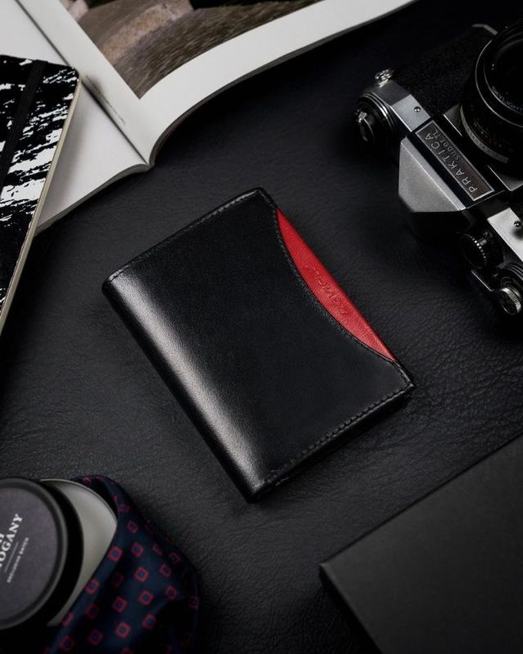 Portfel, czarno-czerwony, skórzany, RFID, Rovicky