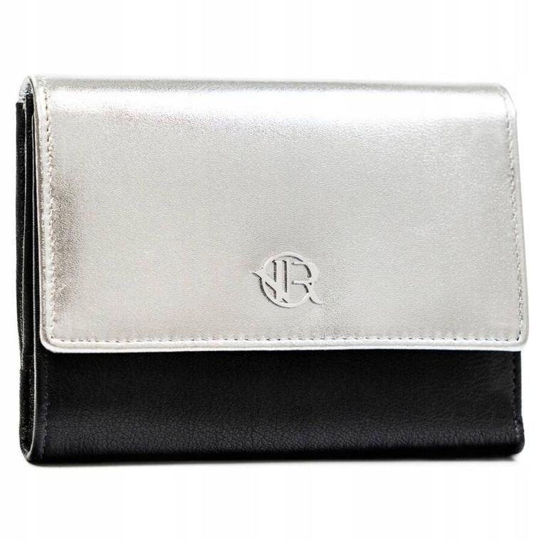 Portfel, czarno-srebrny, skórzany, Rovicky