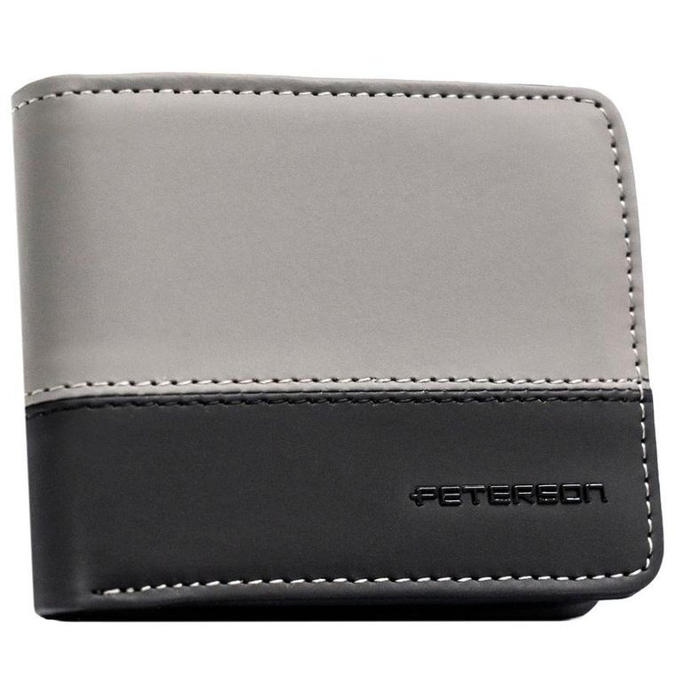 Portfel, czarno-szary, skóra ekologiczna, Peterson