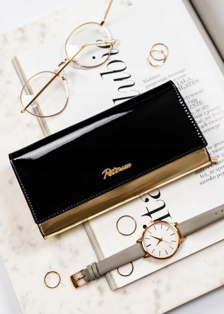 Portfel, czarno-złoty, skórzany, Peterson