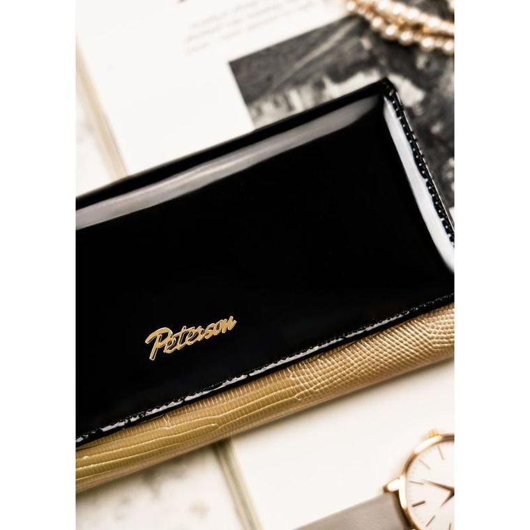 Portfel, czarno-złoty, skórzany, Peterson