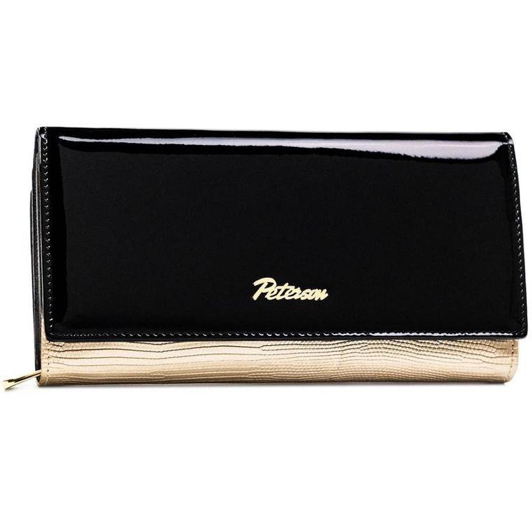 Portfel, czarno-złoty, skórzany, RFID, Peterson