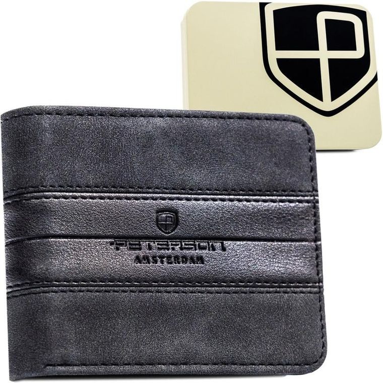 Portfel, czarny, skóra ekologiczna, Peterson