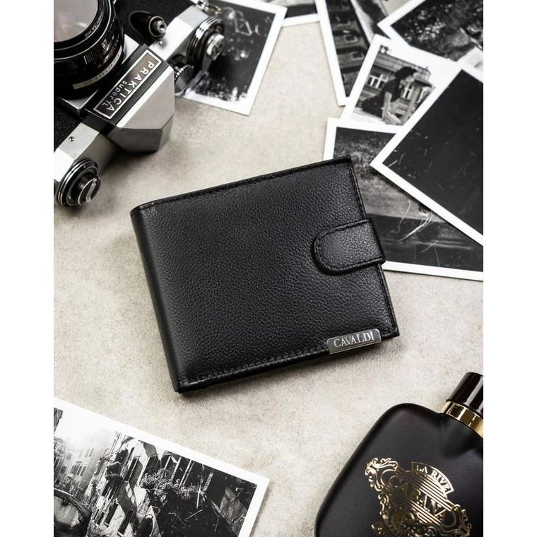 Portfel, czarny, skórzany, 4U Cavaldi